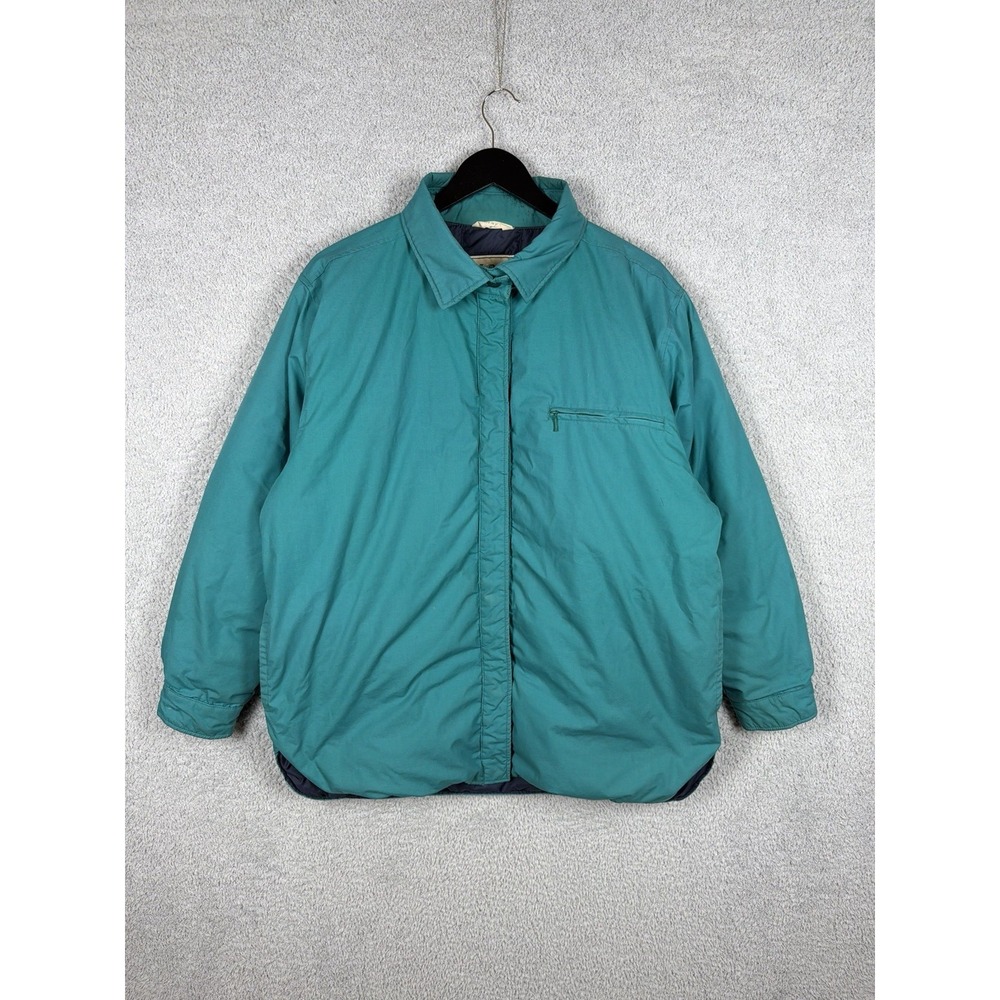 Vintage LL Bean Down Jacket Womens Size‎ L Green Snap Button Chore Barn Down